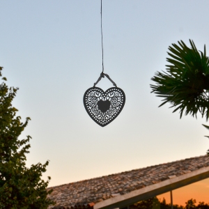 Heart mobile hanging at a wedding venue in Salou, Spain